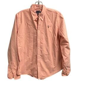 Ralph Lauren Slim Fit Boys Size 12 Peach Long Sleeve Button Down Colored Pony